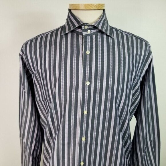 Thomas Dean Mens Large Multi Color Stripe Cotton Casual Shirt - Picture 4 of 9